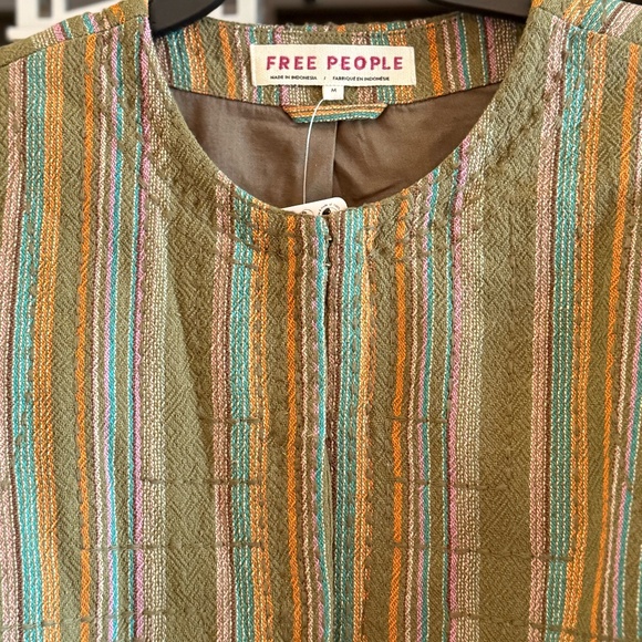 Free People M Medium Zandi woven quilted boxy cropped jacket multi stripe nwt - Picture 7 of 8